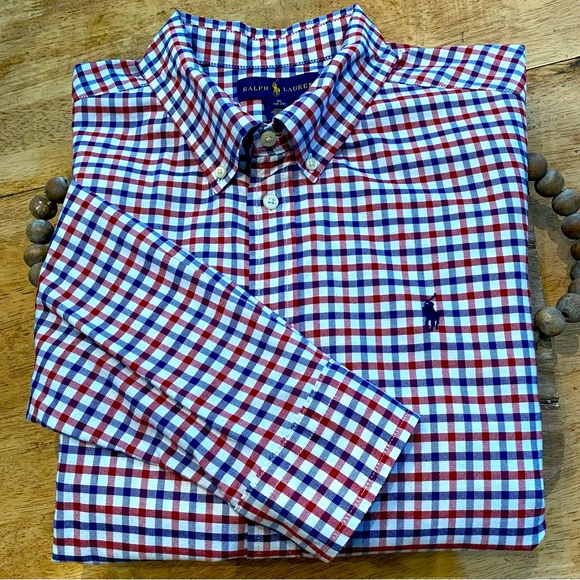 Polo by Ralph‎ Lauren Boy’s XL (18-20) Navy/Red Plaid Long Sleeve Button Down - Picture 1 of 12